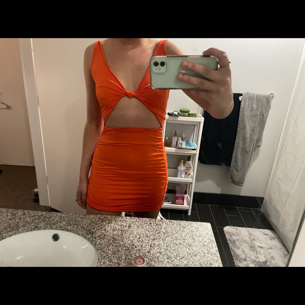 Vibrant orange cut out bodycon going out dress!